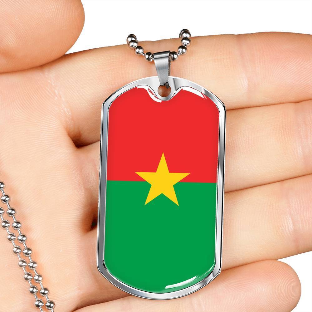 Burkina Faso Flag Necklace Burkina Faso Flag Stainless Steel or 18k Gold Dog Tag 24" - Express Your Love Gifts