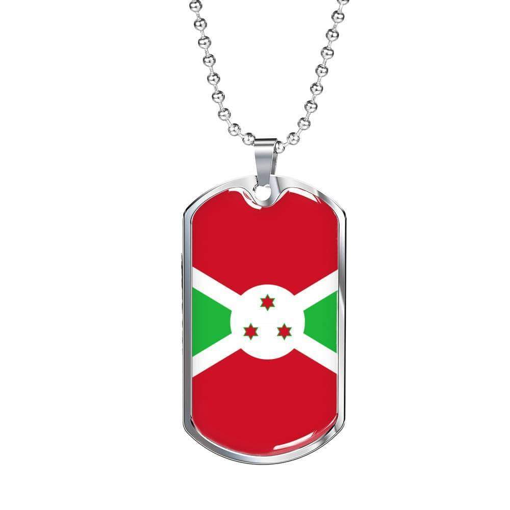 Burundi Flag Necklace Burundi Flag Stainless Steel or 18k Gold Dog Tag 24" - Express Your Love Gifts