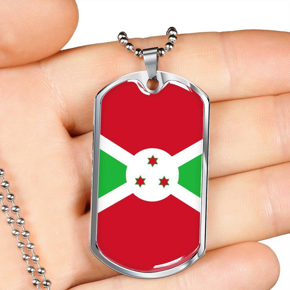 Burundi Flag Necklace Burundi Flag Stainless Steel or 18k Gold Dog Tag 24" - Express Your Love Gifts