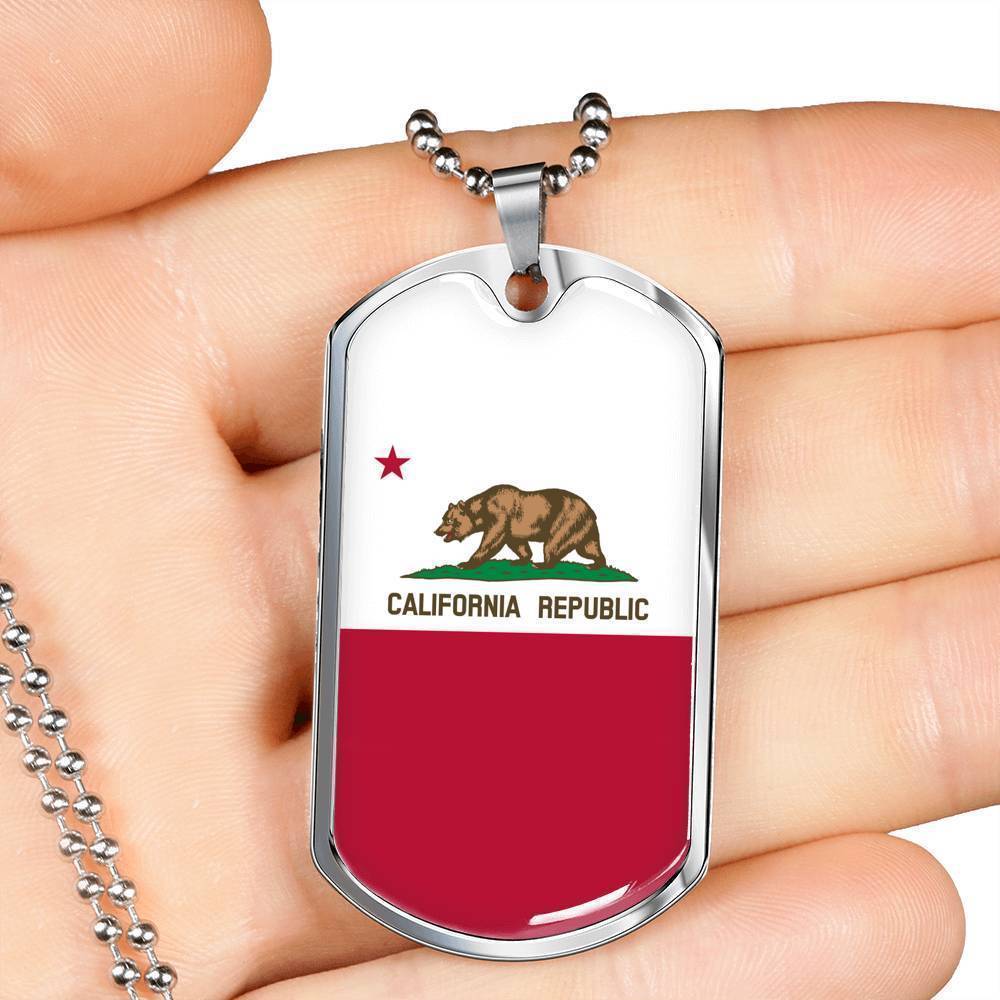 California Flag Pendant Stainless Steel or 18k Gold Dog Tag Necklace 24" Chain - Express Your Love Gifts