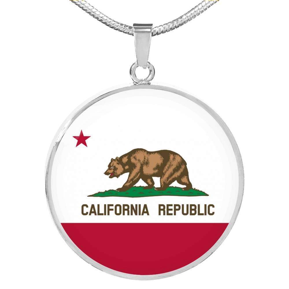 California State Flag Necklace Stainless Steel or 18k Gold Circle Pendant 18-22" - Express Your Love Gifts