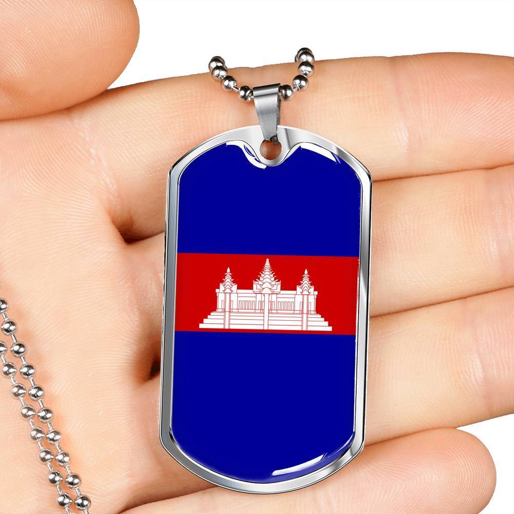 Cambodia Flag Necklace Cambodia Flag Stainless Steel or 18k Gold Dog Tag 24" - Express Your Love Gifts