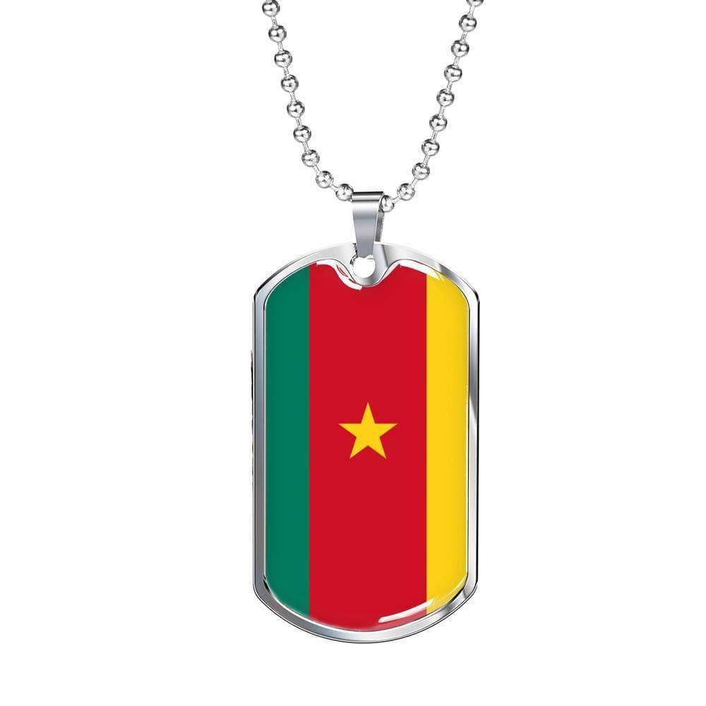 Cameroon Flag Necklace Cameroon Flag Stainless Steel or 18k Gold Dog Tag 24" - Express Your Love Gifts