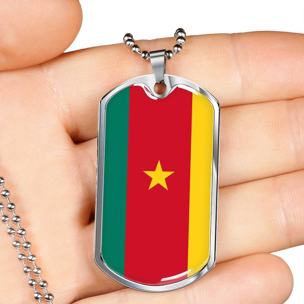 Cameroon Flag Necklace Cameroon Flag Stainless Steel or 18k Gold Dog Tag 24" - Express Your Love Gifts