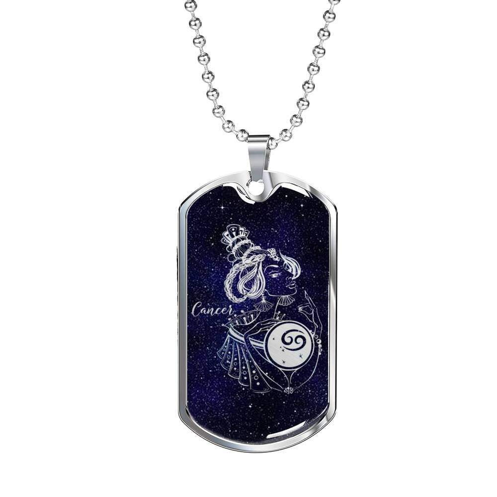 Cancer Necklace Constellation Night Sky Stainless Steel or 18k Gold Dog Tag 24" - Express Your Love Gifts