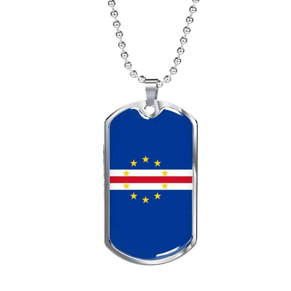 Cape Verde Flag Necklace Cape Verde Flag Stainless Steel or 18k Gold Dog Tag 24" - Express Your Love Gifts