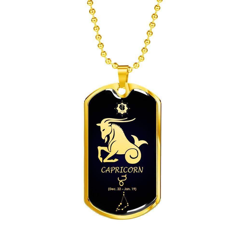 Capricorn Constellation Horoscope Zodiac Necklace 18k Gold Stainless Steel Dog Tag 24"-Express Your Love Gifts