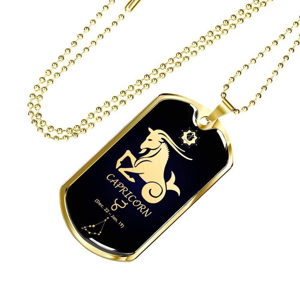 Capricorn Constellation Horoscope Zodiac Necklace 18k Gold Stainless Steel Dog Tag 24"-Express Your Love Gifts