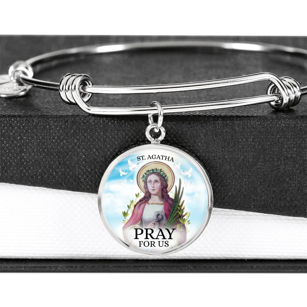 Catholic Saint Agatha Circle Bangle Bracelet Stainless Steel or 18k Gold" - Express Your Love Gifts