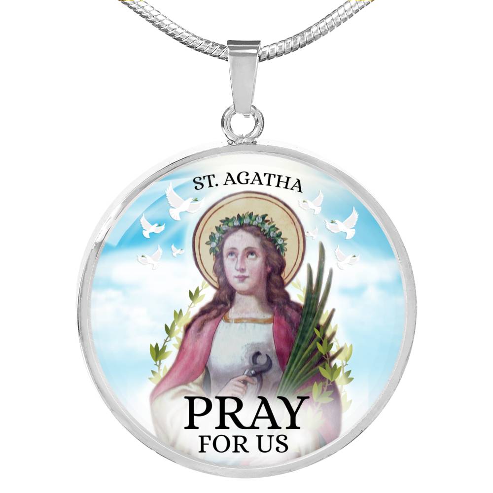 Catholic Saint Agatha Circle Necklace Stainless Steel or 18k Gold 18-22" - Express Your Love Gifts