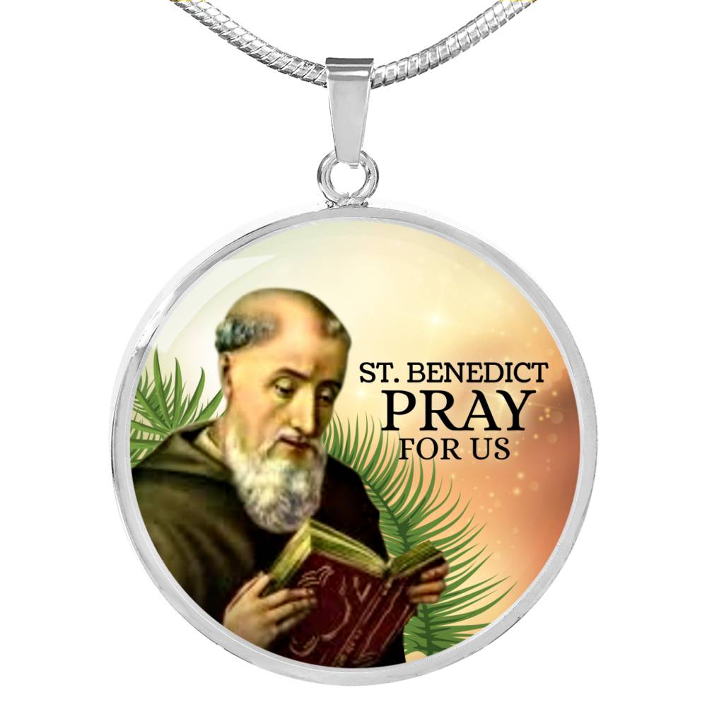 Catholic Saint Benedict Circle Necklace Stainless Steel or 18k Gold 18-22" - Express Your Love Gifts