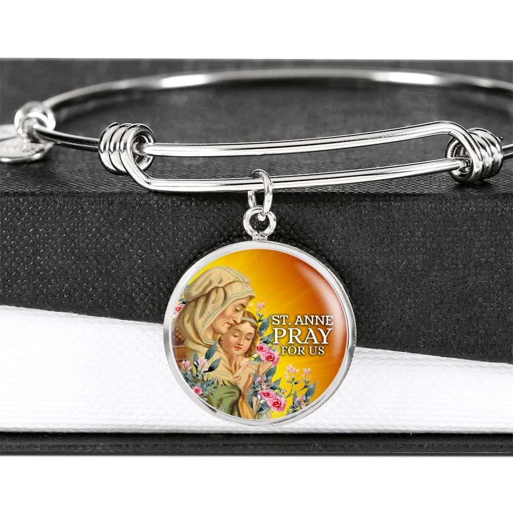 Catholic St. Anne Circle Bangle Bracelet Stainless Steel or 18k Gold" - Express Your Love Gifts