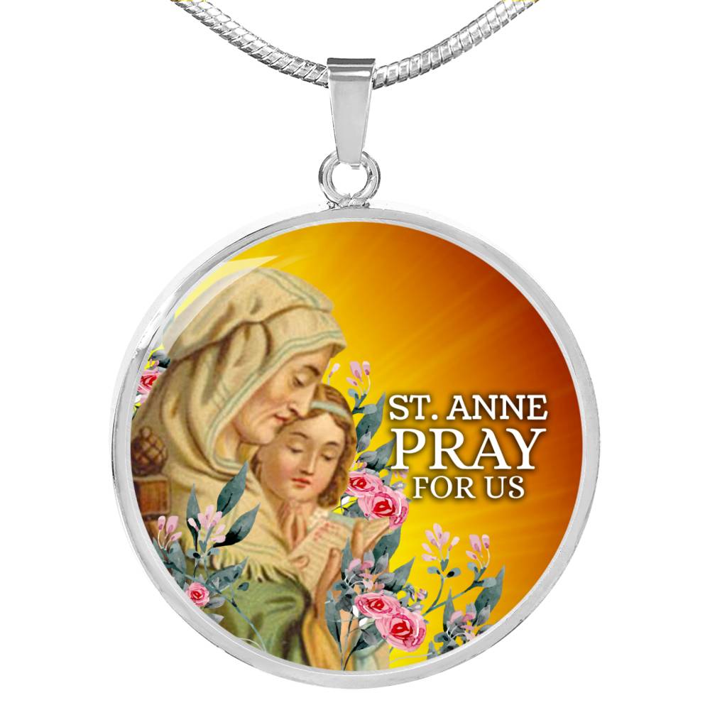 Catholic St. Anne Circle Necklace Stainless Steel or 18k Gold 18-22" - Express Your Love Gifts