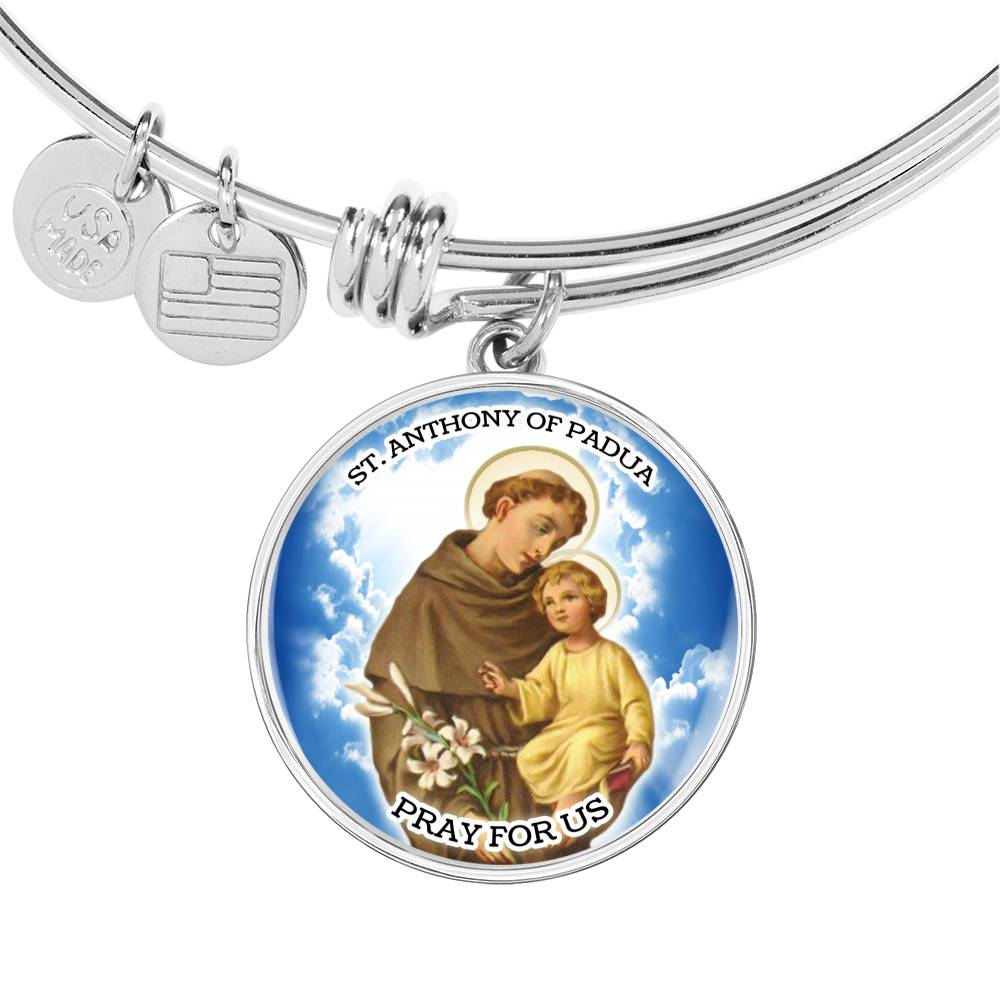 Catholic St. Anthony Circle Bangle Bracelet Stainless Steel or 18k Gold" - Express Your Love Gifts