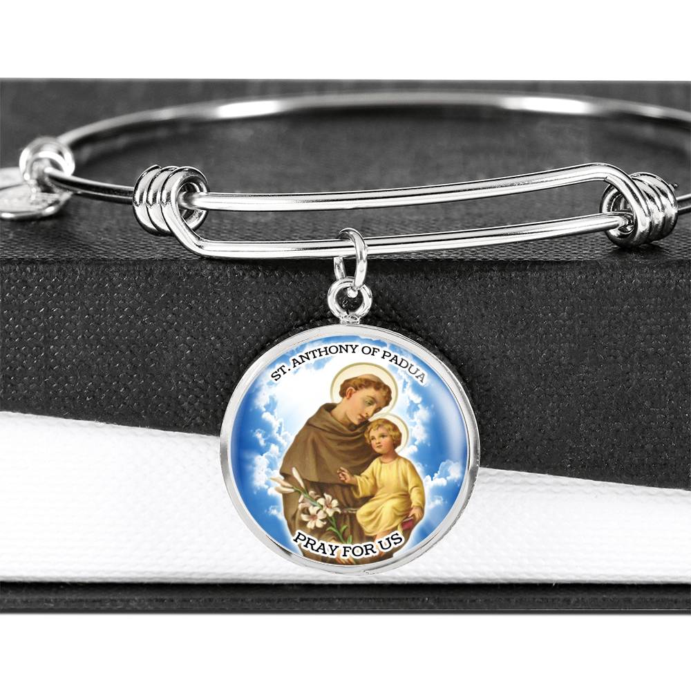 Catholic St. Anthony Circle Bangle Bracelet Stainless Steel or 18k Gold" - Express Your Love Gifts