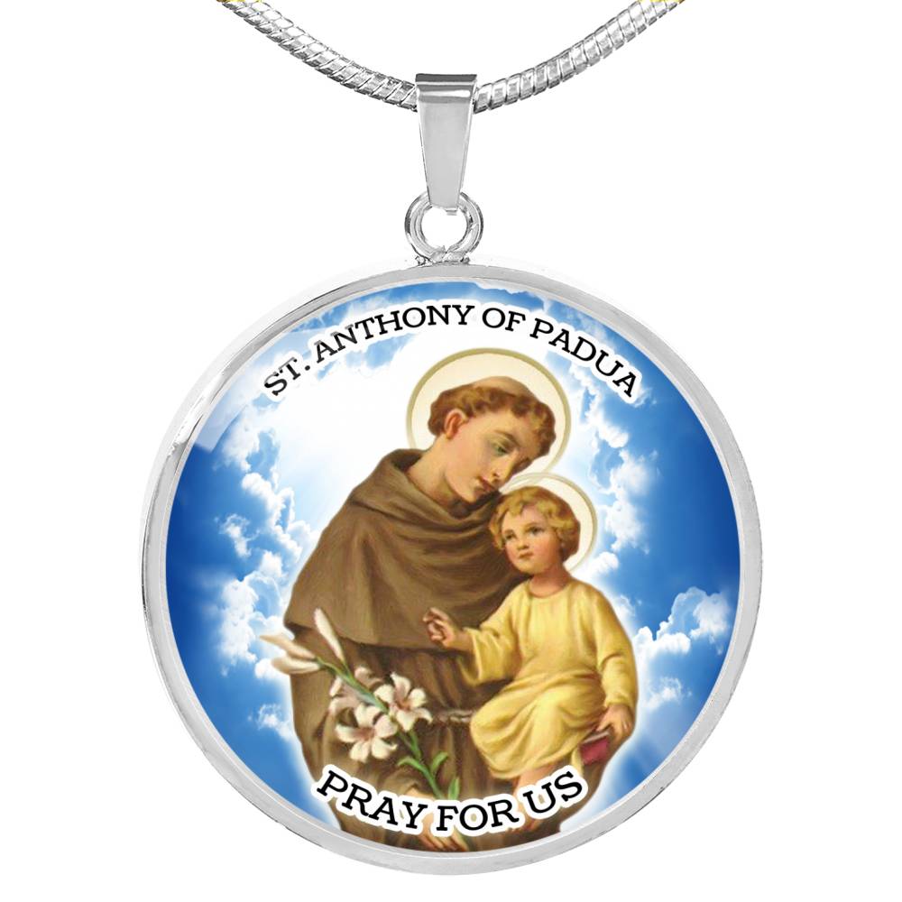 Catholic St. Anthony Circle Necklace Stainless Steel or 18k Gold 18-22" - Express Your Love Gifts