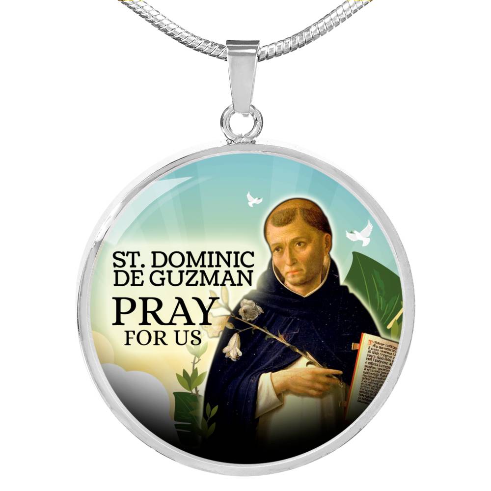 Catholic St. Dominic De Guzman Circle Necklace Stainless Steel or 18k Gold 18-22" - Express Your Love Gifts