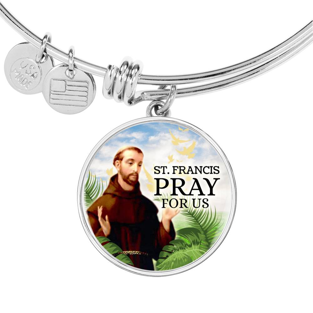 Catholic St. Francis Circle Bangle Bracelet Stainless Steel or 18k Gold" - Express Your Love Gifts