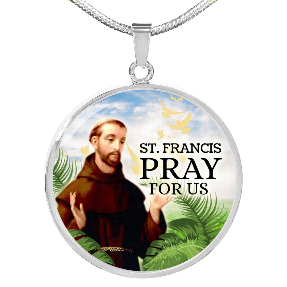 Catholic St. Francis Circle Necklace Stainless Steel or 18k Gold 18-22" - Express Your Love Gifts