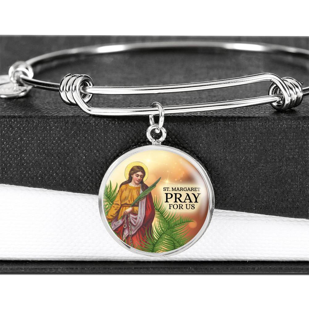 Catholic St. Margaret Circle Bangle Bracelet Stainless Steel or 18k Gold" - Express Your Love Gifts