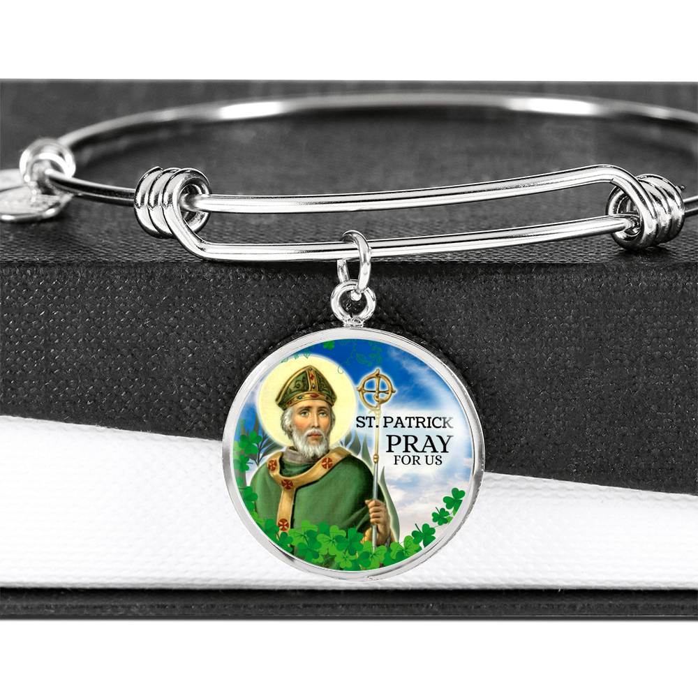 Catholic St. Patrick Circle Bangle Bracelet Stainless Steel or 18k Gold" - Express Your Love Gifts