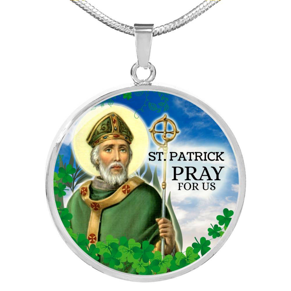 Catholic St. Patrick Circle Necklace Stainless Steel or 18k Gold 18-22" - Express Your Love Gifts