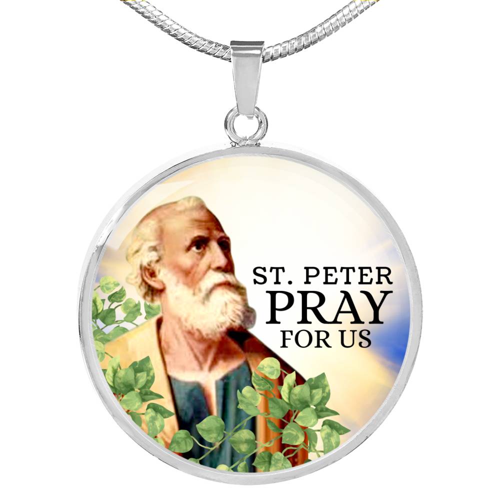 Catholic St. Peter Circle Necklace Stainless Steel or 18k Gold 18-22" - Express Your Love Gifts
