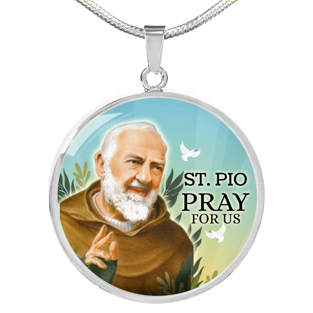 Catholic St. Pio Circle Necklace Stainless Steel or 18k Gold 18-22" - Express Your Love Gifts