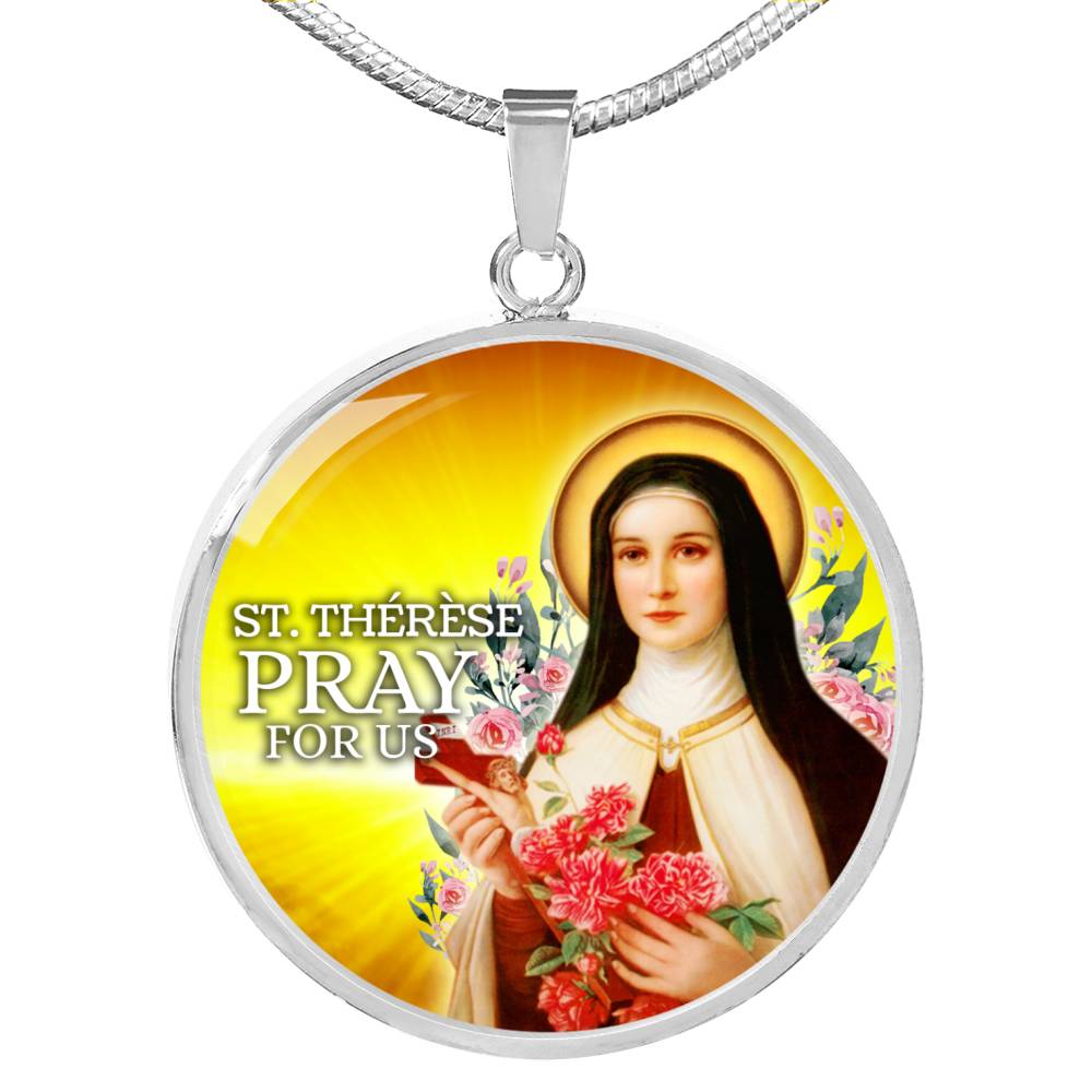Catholic St. Therese Circle Necklace Stainless Steel or 18k Gold 18-22" - Express Your Love Gifts