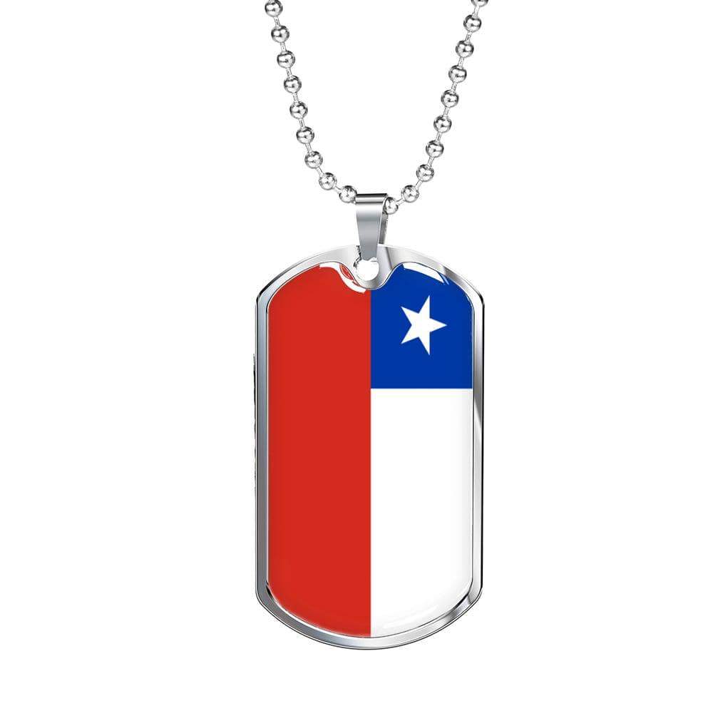 Chile Flag Dog Tag Necklace Chile Flag Stainless Steel or 18k Gold Dog Tag 24" - Express Your Love Gifts