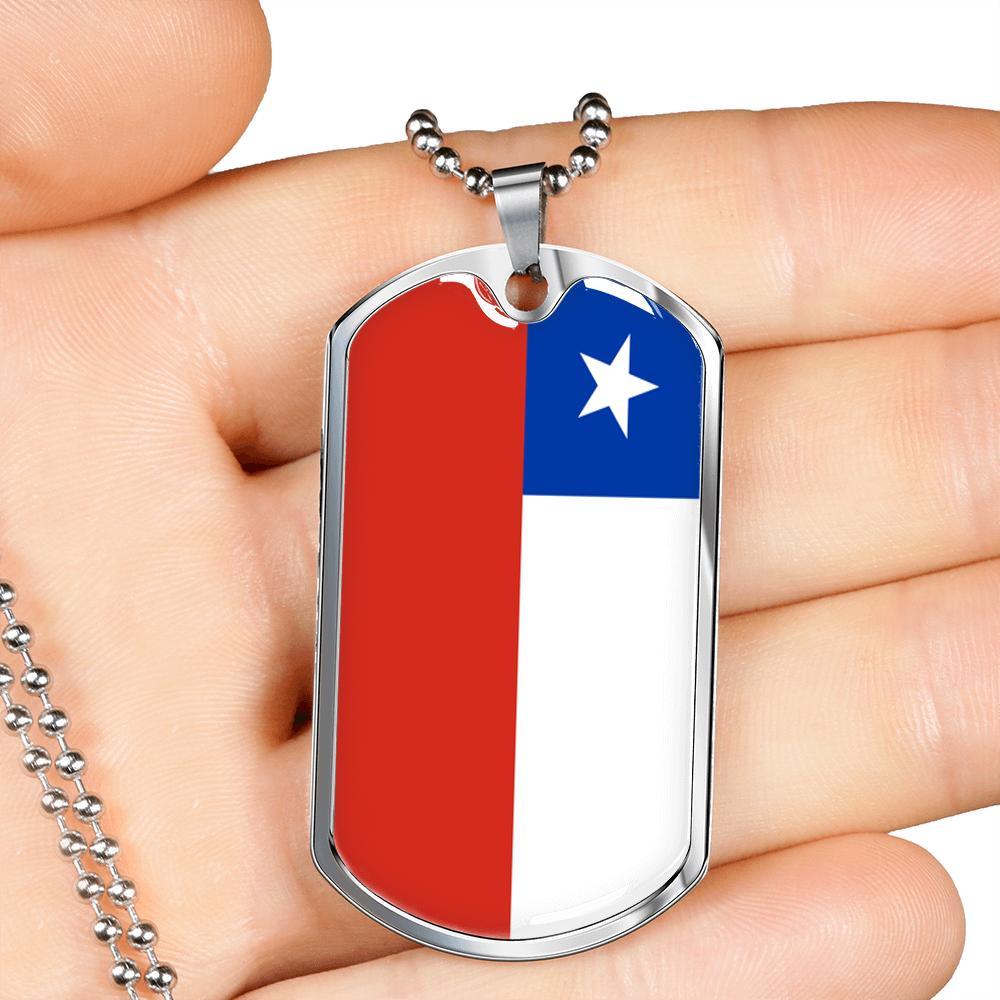 Chile Flag Dog Tag Necklace Chile Flag Stainless Steel or 18k Gold Dog Tag 24" - Express Your Love Gifts