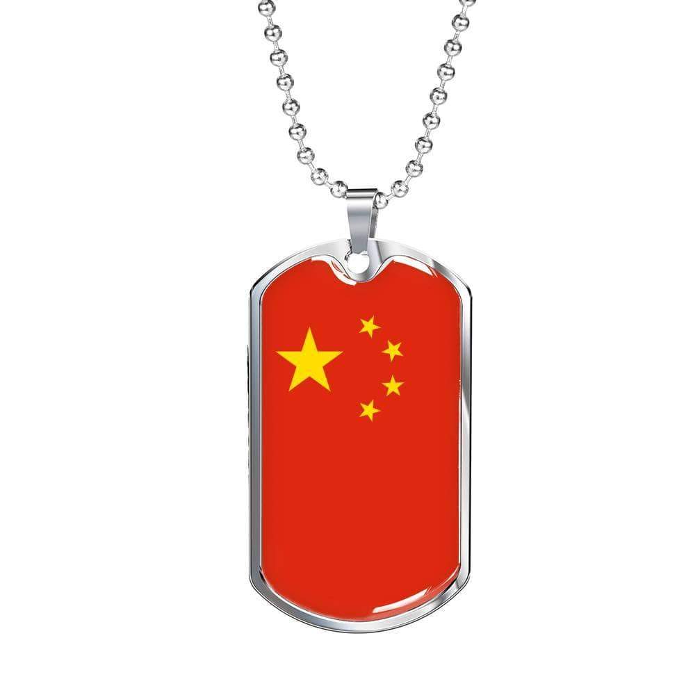 China Flag Necklace China Flag Stainless Steel or 18k Gold Dog Tag 24" - Express Your Love Gifts