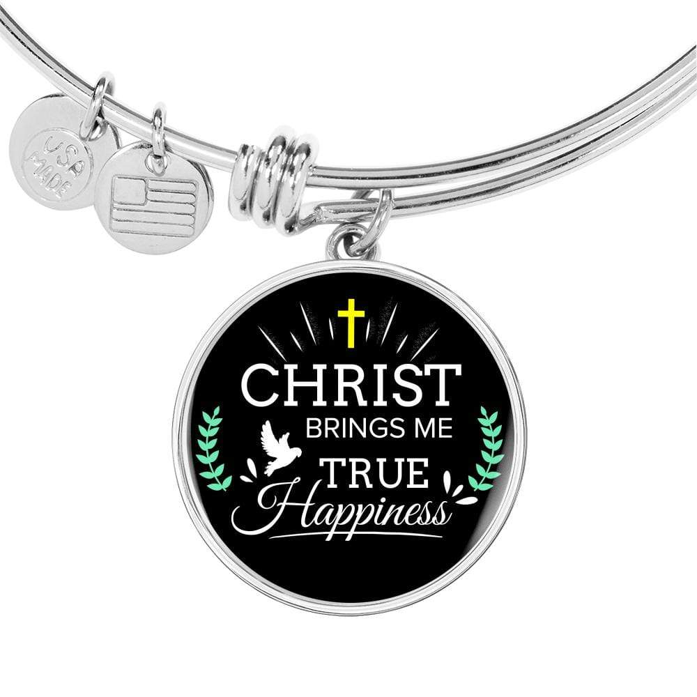 Christ Brings Me True Happiness Stainless Steel or 18k Gold Circle Bangle Bracelet - Express Your Love Gifts