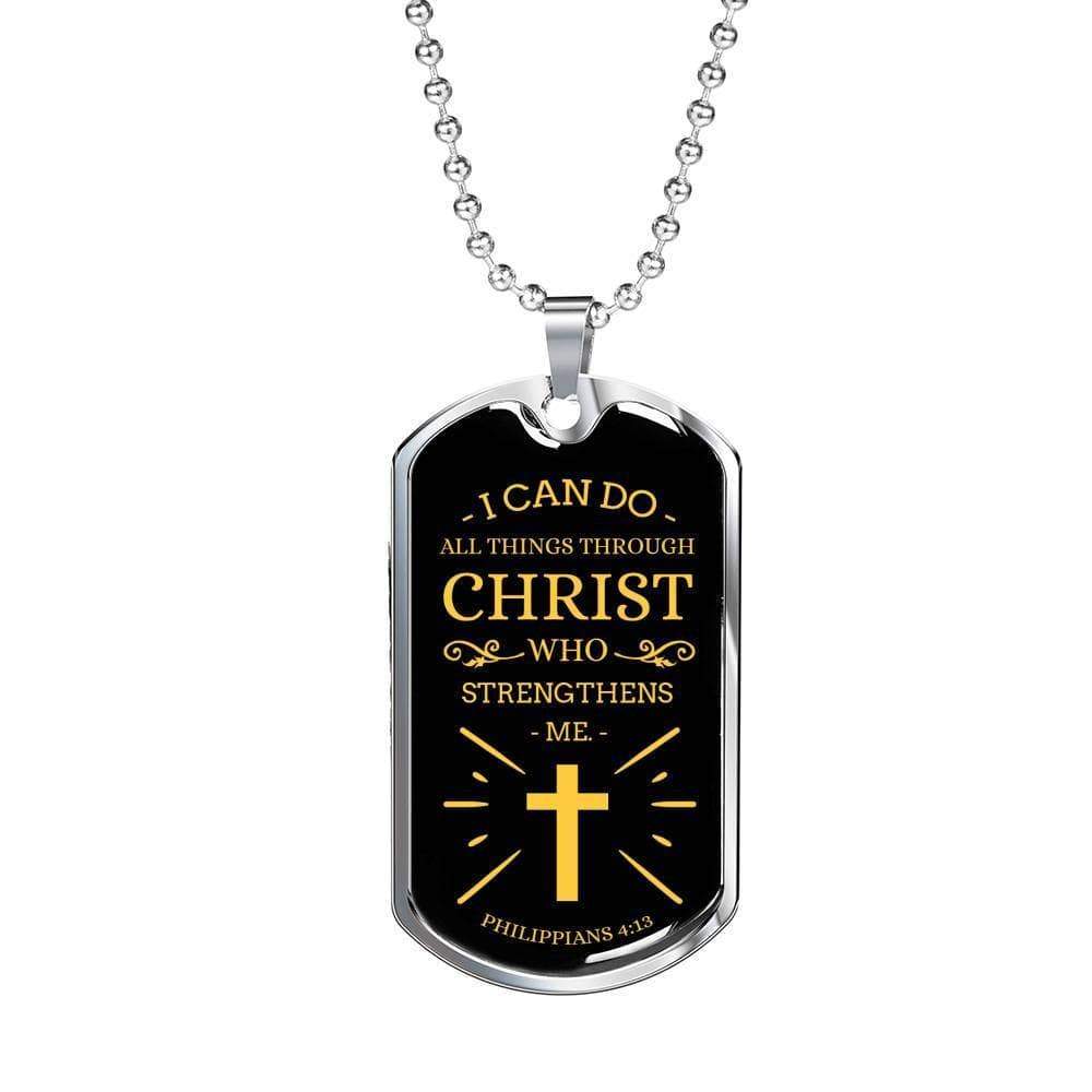 Christ Gives Me Strength Philippians Necklace Stainless Steel or 18k Gold Dog Tag 24" Chain-Express Your Love Gifts