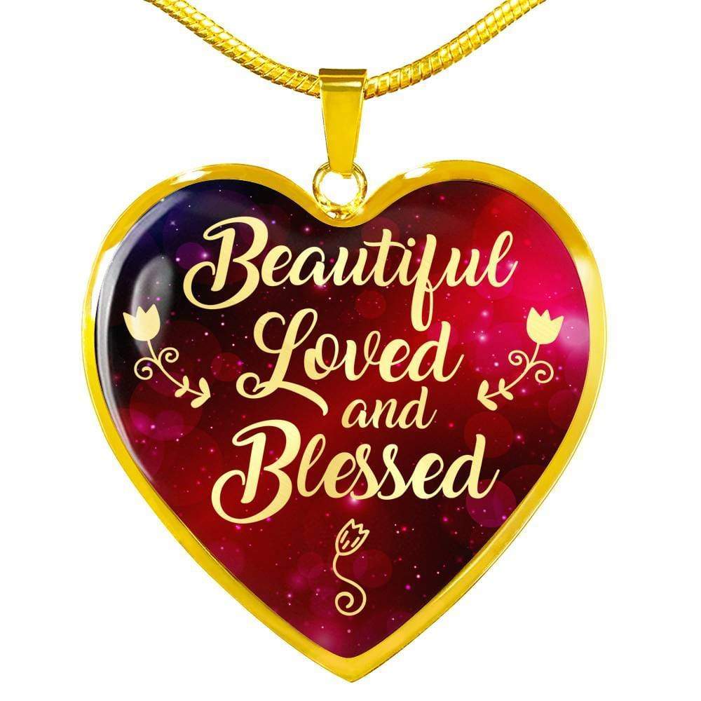 Christian Gift Beautiful Loved & Blessed Heart Pendant 18k Gold 1"22" Stainless Steel-Express Your Love Gifts