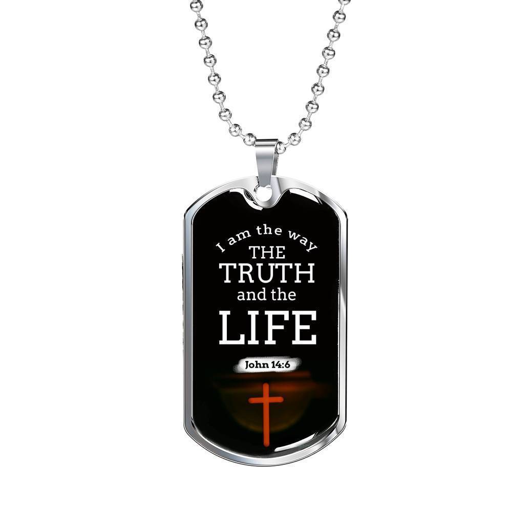 Christian Jesus Is The Way Necklace Stainless Steel or 18k Gold Dog Tag 24" Chain-Express Your Love Gifts