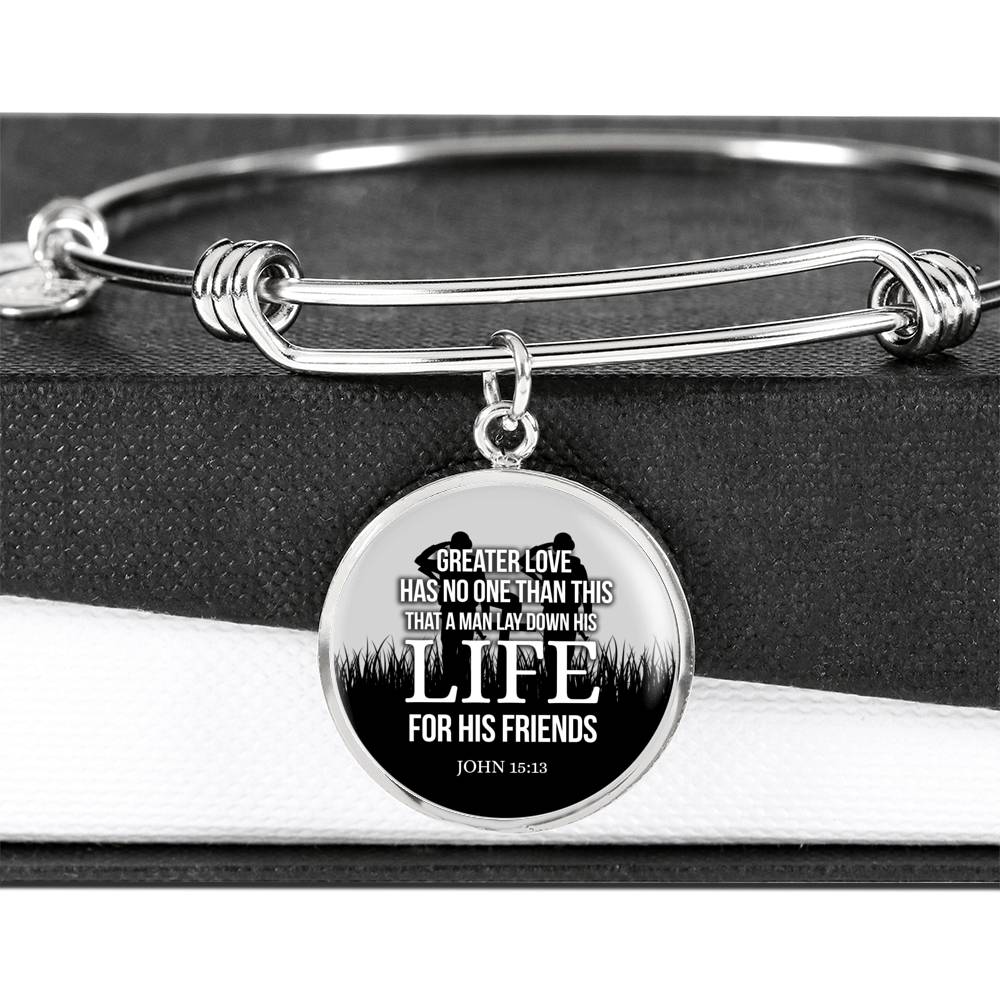 Christian John 15:13 Greater Love Circle Bangle Bracelet Stainless Steel or 18k Gold" - Express Your Love Gifts