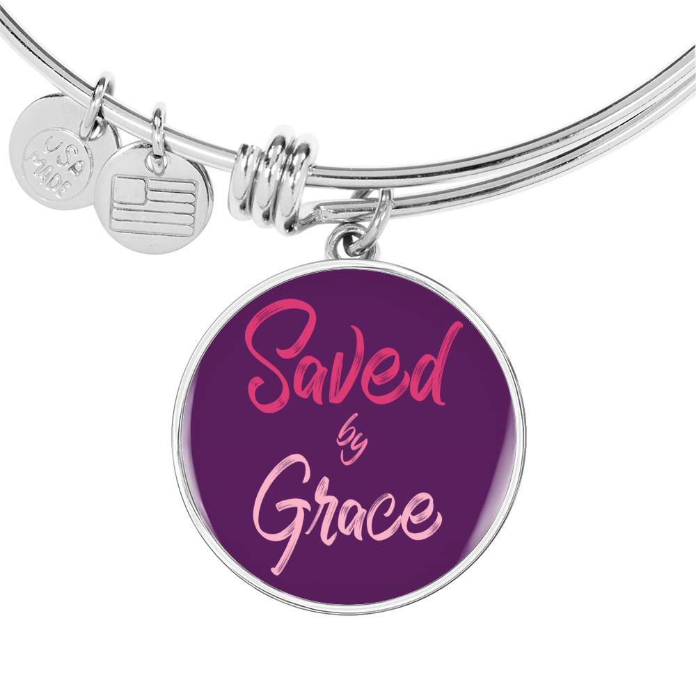 Christian Saved By Grace Circle Bangle Bracelet Stainless Steel or 18k Gold" - Express Your Love Gifts