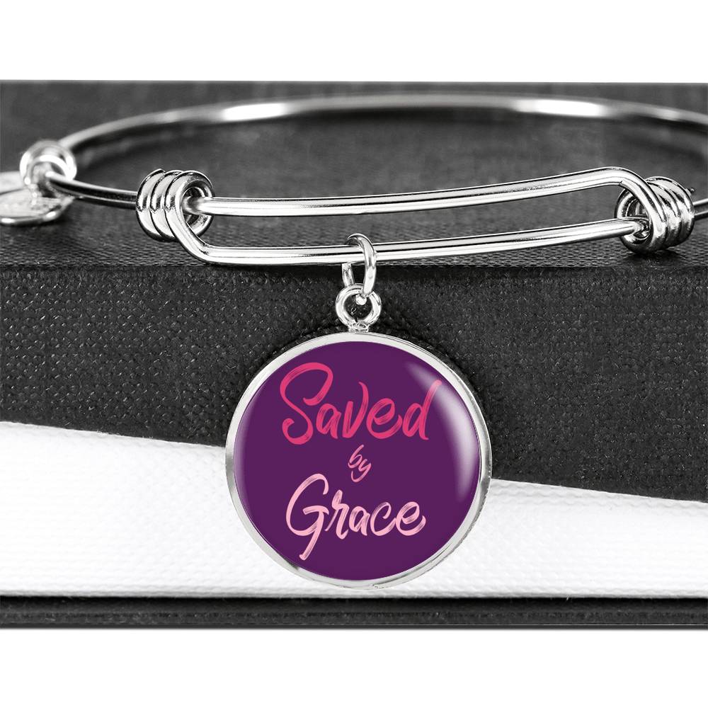 Christian Saved By Grace Circle Bangle Bracelet Stainless Steel or 18k Gold" - Express Your Love Gifts