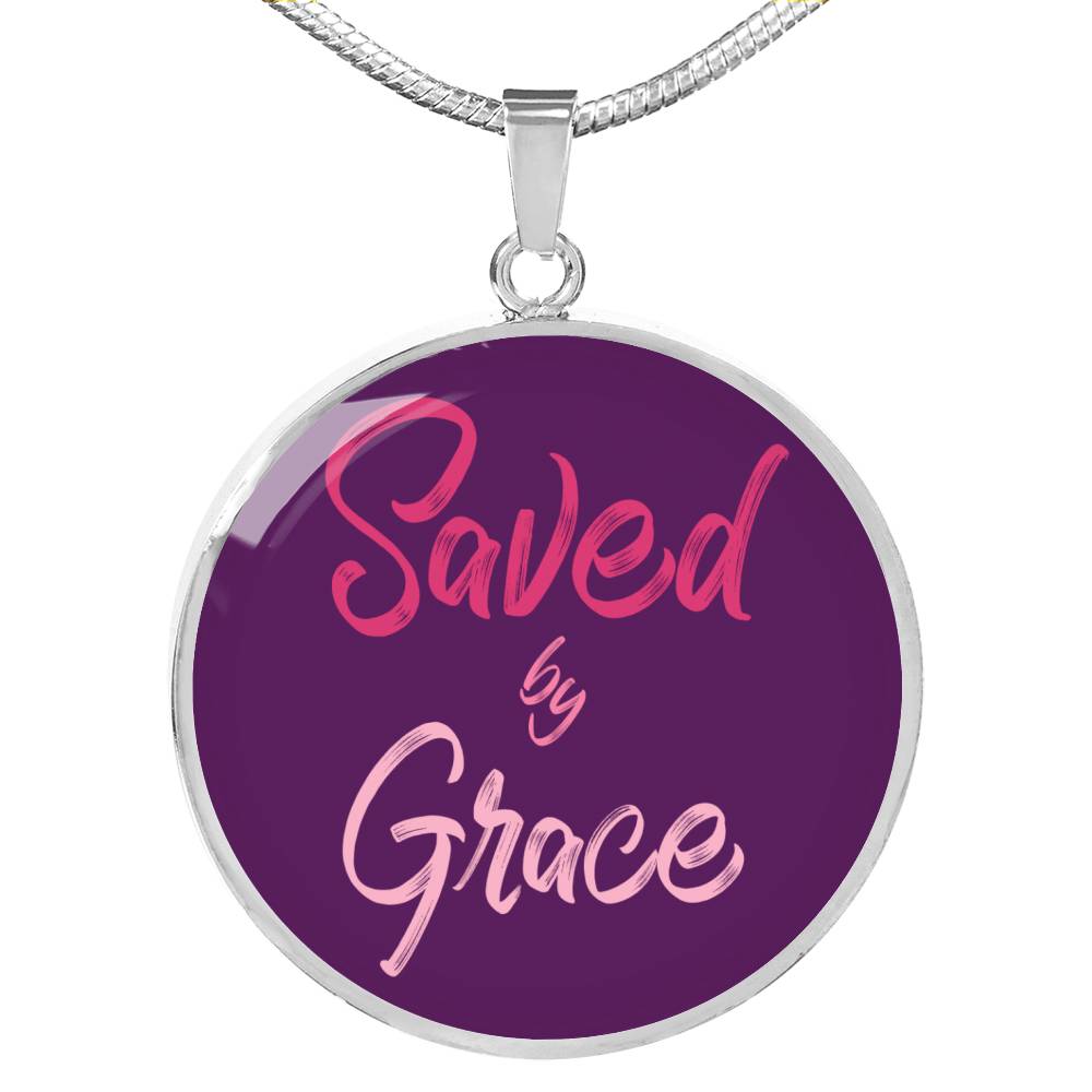 Christian Saved By Grace Circle Necklace Stainless Steel or 18k Gold 18-22" - Express Your Love Gifts