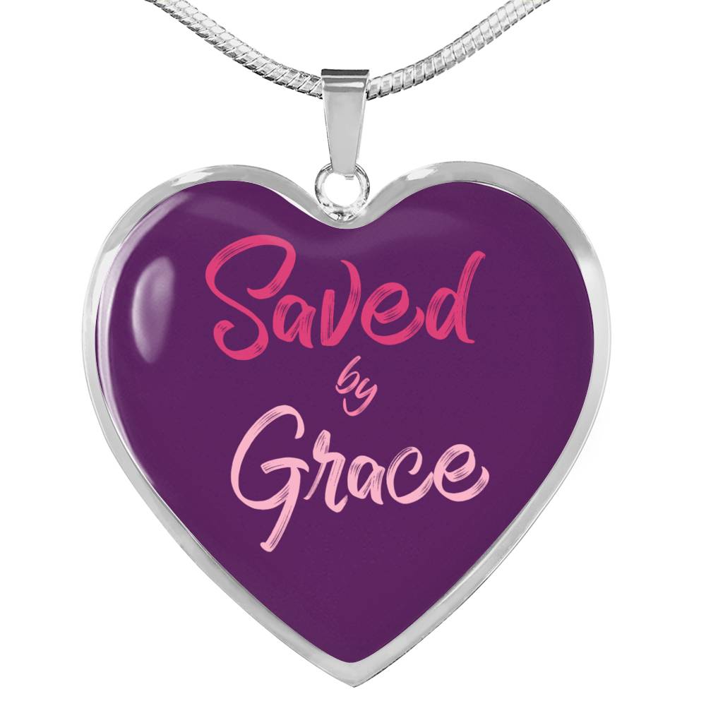 Christian Saved By Grace Heart Necklace Stainless Steel or 18k Gold Pendant 18-22" - Express Your Love Gifts