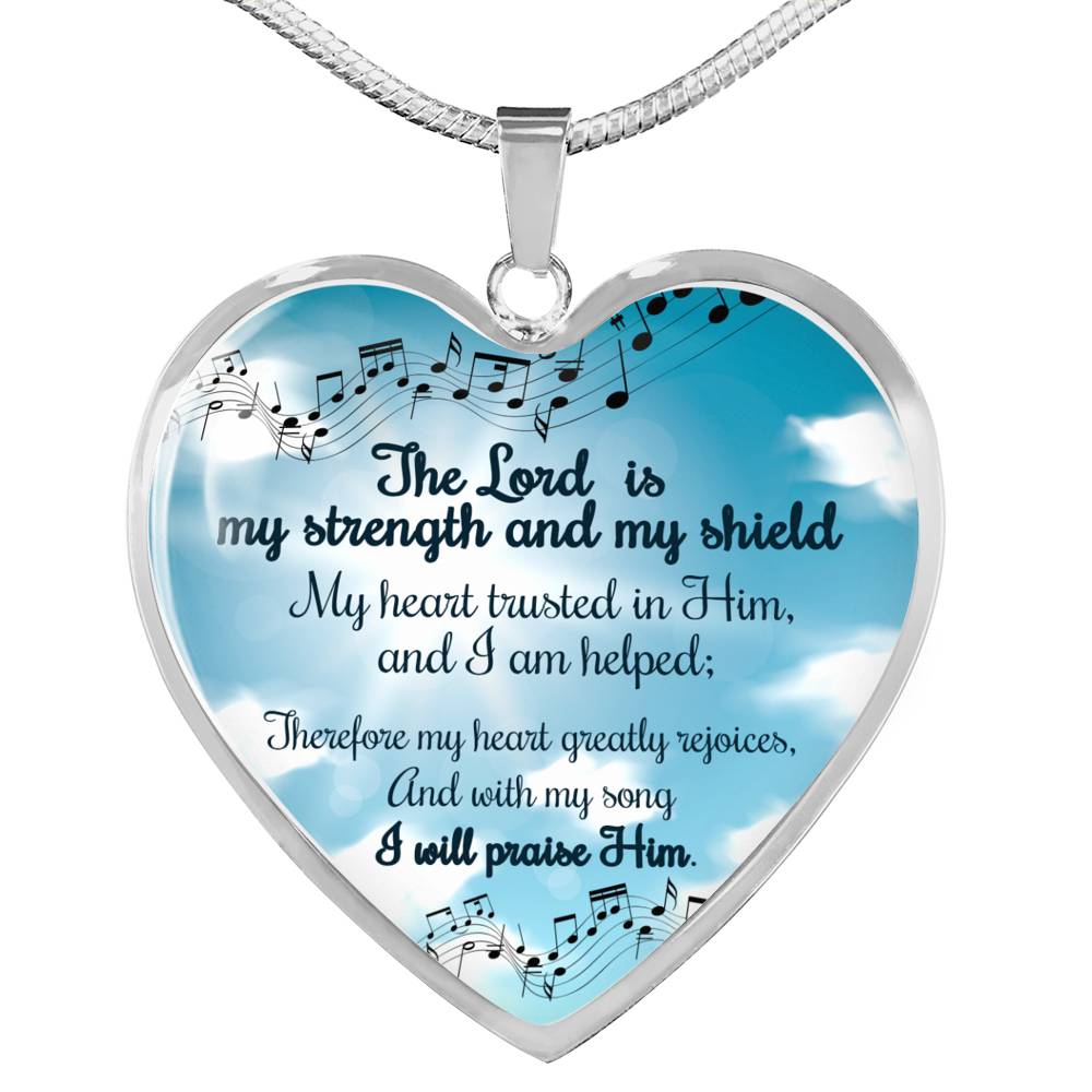 Christian The Lord Is My Strength And My Shield Heart Necklace Stainless Steel or 18k Gold Pendant 18-22" - Express Your Love Gifts