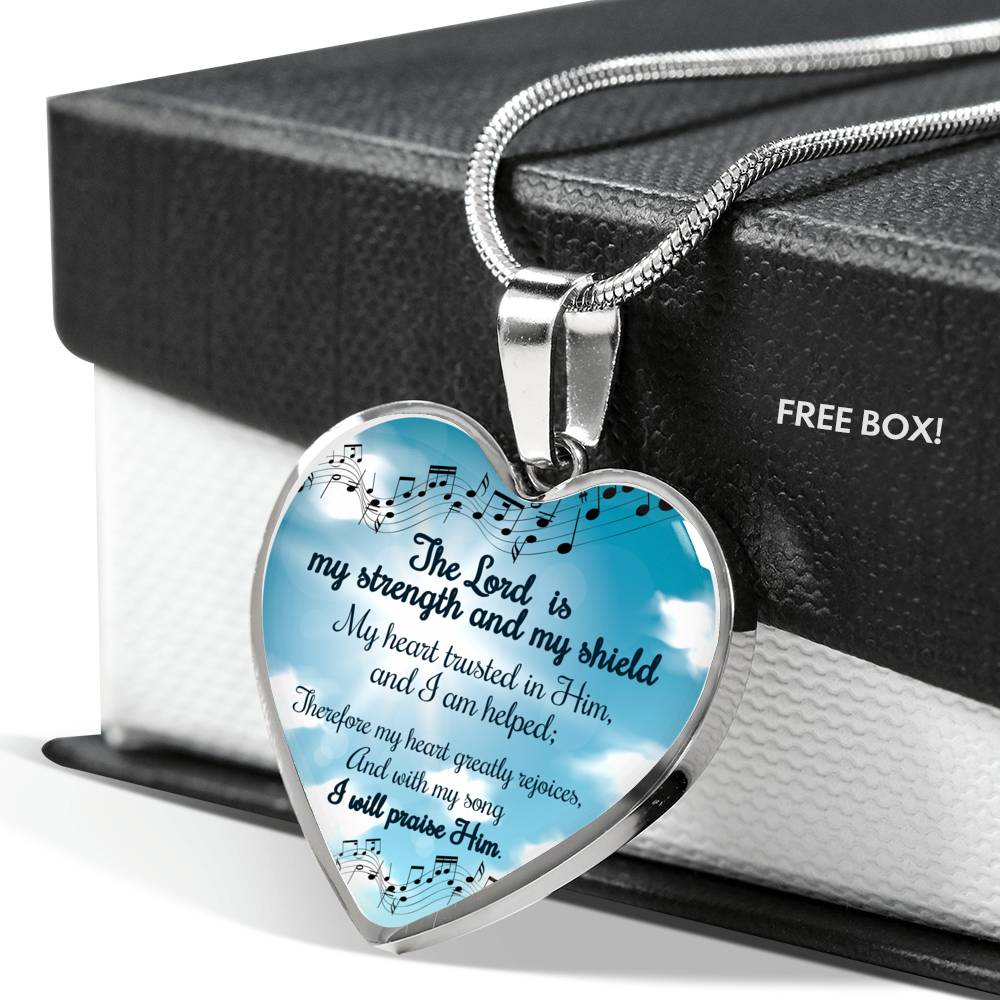 Christian The Lord Is My Strength And My Shield Heart Necklace Stainless Steel or 18k Gold Pendant 18-22" - Express Your Love Gifts