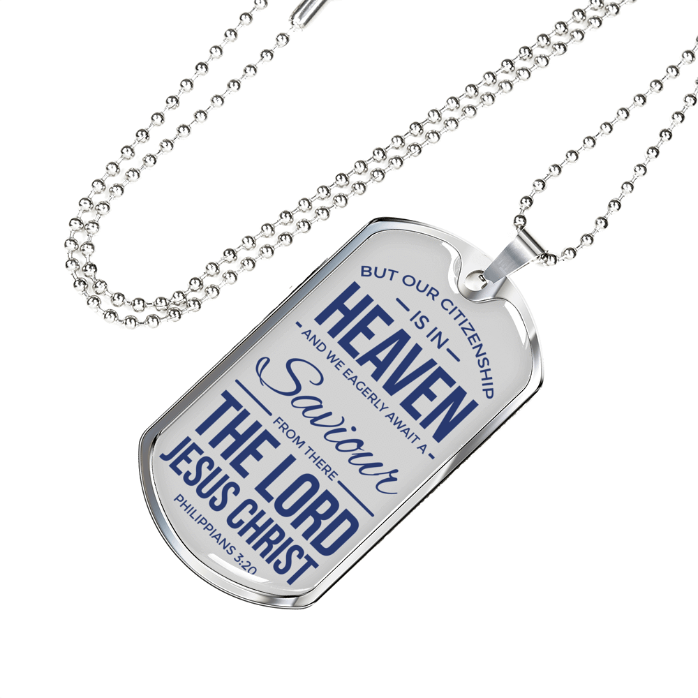 Citizenship In Heaven Necklace Stainless Steel or 18k Gold Dog Tag 24" Chain-Express Your Love Gifts