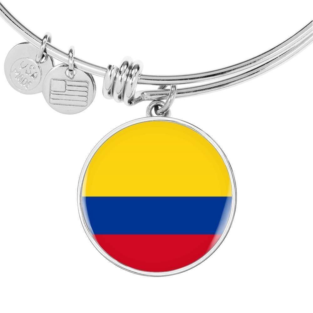 Colombia Flag Bracelet Stainless Steel or 18k Gold Circle Bangle - Express Your Love Gifts