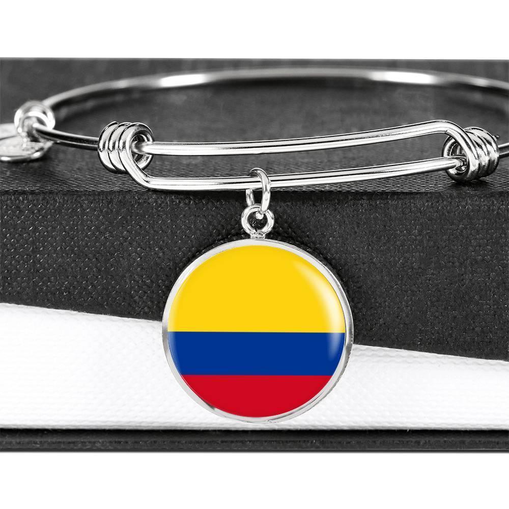 Colombia Flag Bracelet Stainless Steel or 18k Gold Circle Bangle - Express Your Love Gifts