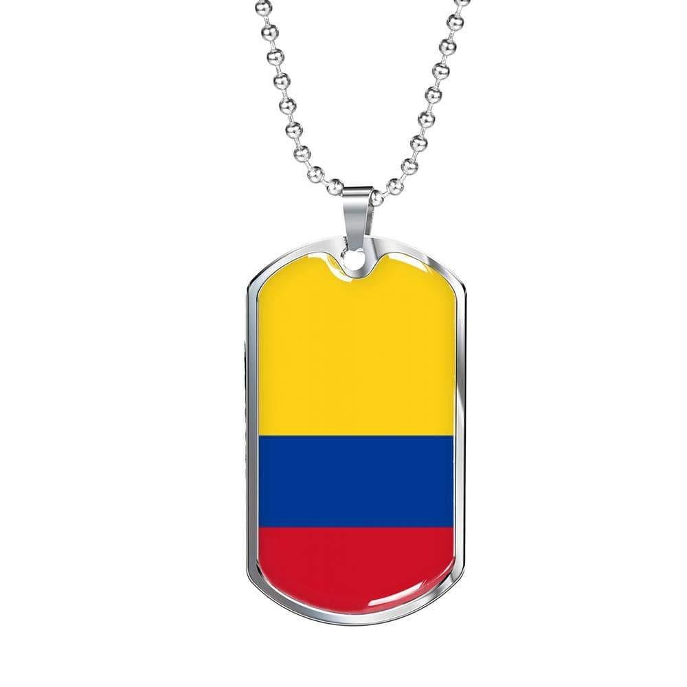 Colombia Flag Necklace Colombia Flag Stainless Steel or 18k Gold Dog Tag 24" - Express Your Love Gifts