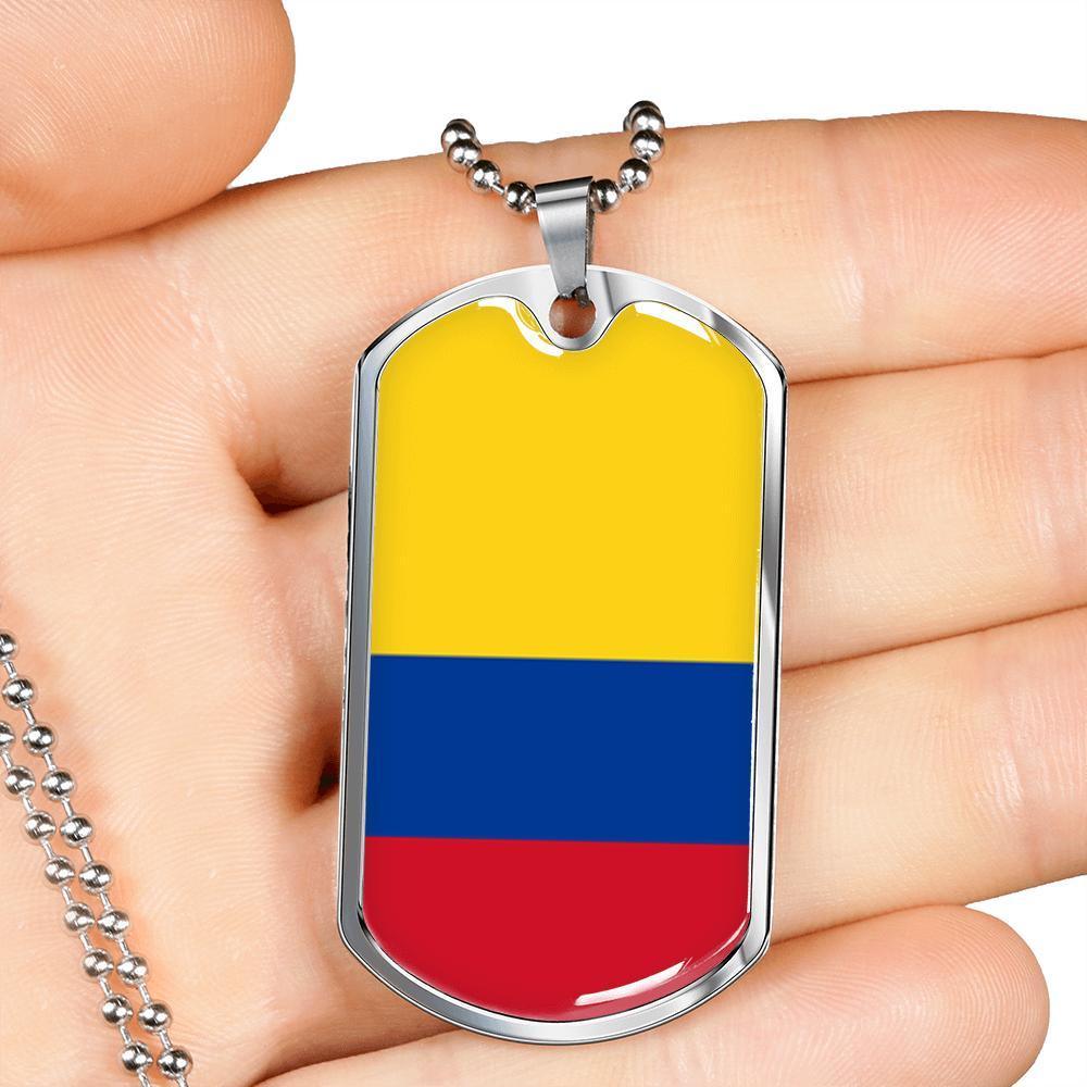 Colombia Flag Necklace Colombia Flag Stainless Steel or 18k Gold Dog Tag 24" - Express Your Love Gifts