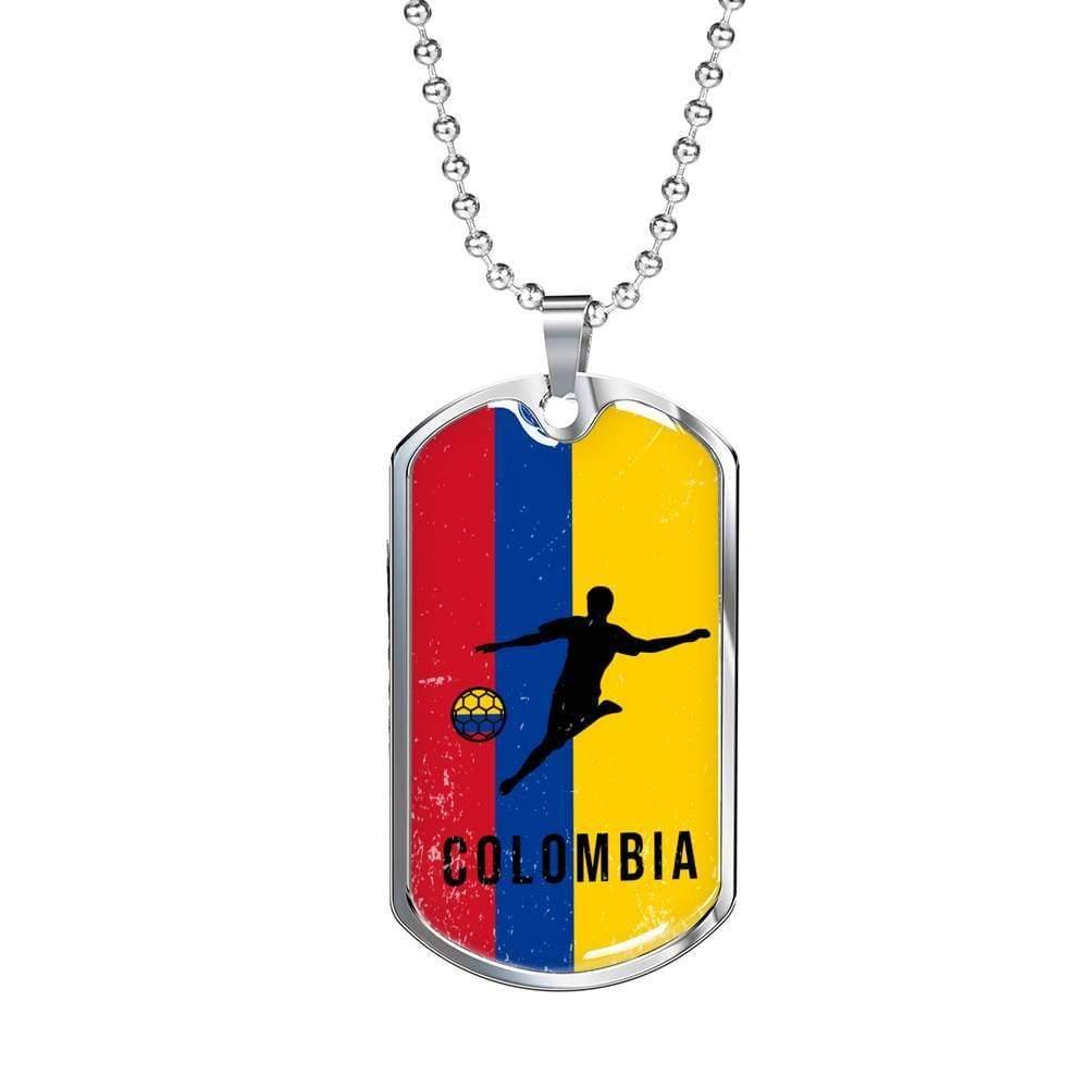 Colombia World Futbol/Soccer Necklace Stainless Steel or 18k Gold Dog Tag 24" Chain-Express Your Love Gifts
