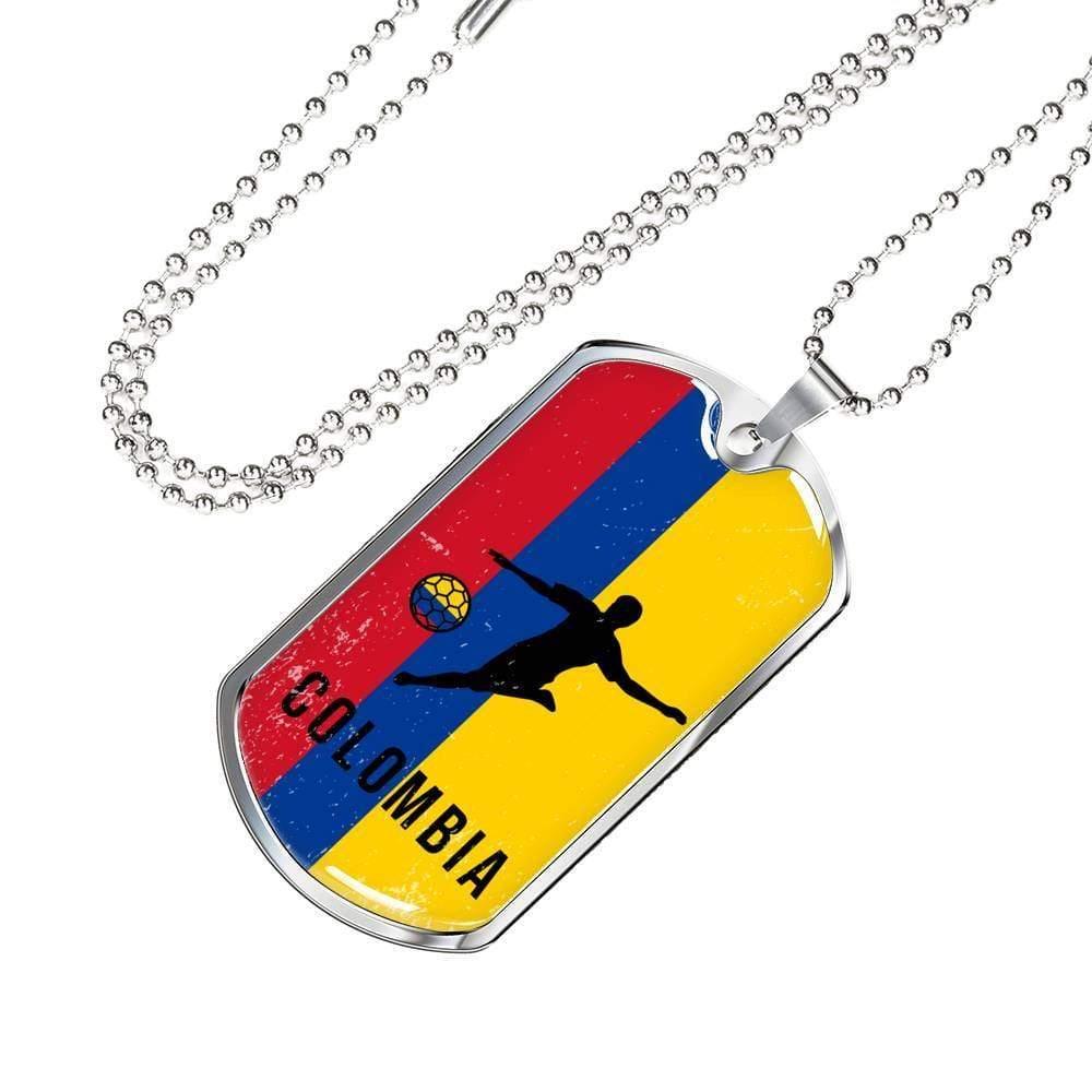 Colombia World Futbol/Soccer Necklace Stainless Steel or 18k Gold Dog Tag 24" Chain-Express Your Love Gifts